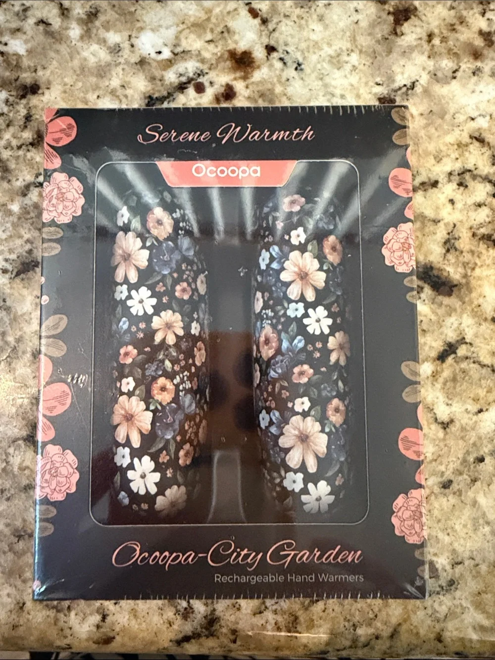 Floral Black Rechargeable Hand Warmers - City Garden